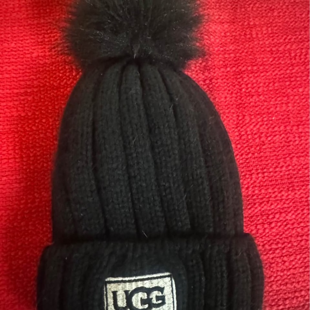 UGG Black Knit Beanie with Pom-Pom